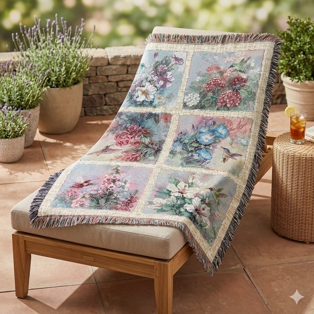 Lena Liu Hummingbird Jewels In Flight Cotton Tapestry Throw Blanket 50 x 60‎ In